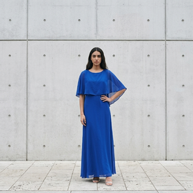 Royal Blue Gown with Sheer Capelet, Size 8