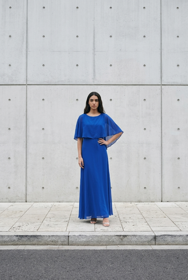 Royal Blue Gown with Sheer Capelet, Size 8