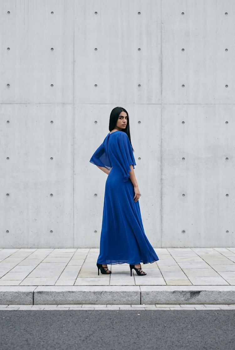 Royal Blue Gown with Sheer Capelet, Size 8