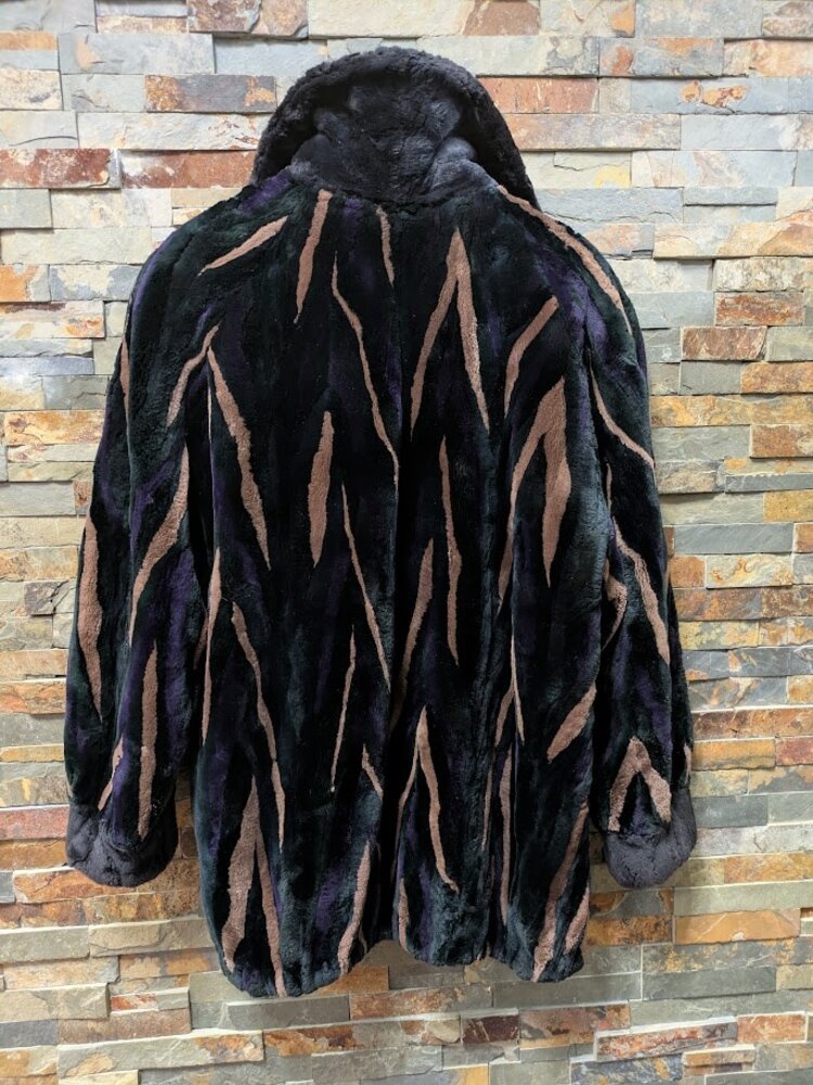 Black Sheared Beaver Bomber Jacket w/Striping, Size L