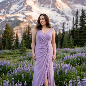 Lavender Ruched and Ruffled Gown, Size 12