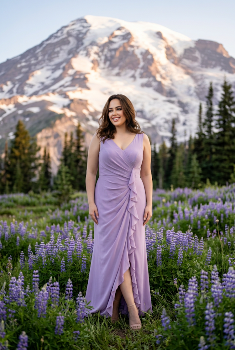Lavender Ruched and Ruffled Gown, Size 12