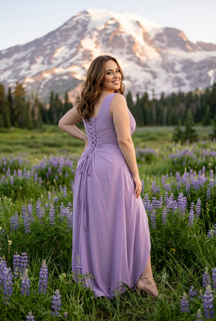 Lavender Ruched and Ruffled Gown, Size 12