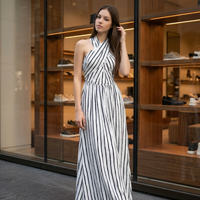 White and Black Stripe Wrap Sundress, Size M