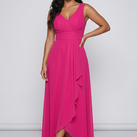 Hot Pink Ruched V  Bodice, Size 14