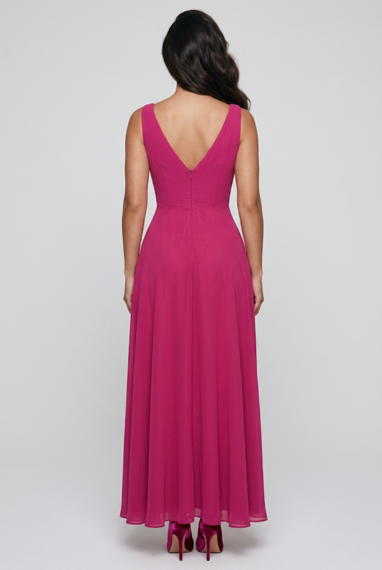 Hot Pink Ruched V  Bodice, Size 14