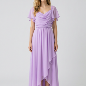 Lilac Ruched Bodice Gown with Flutter Sleeves, Size 16