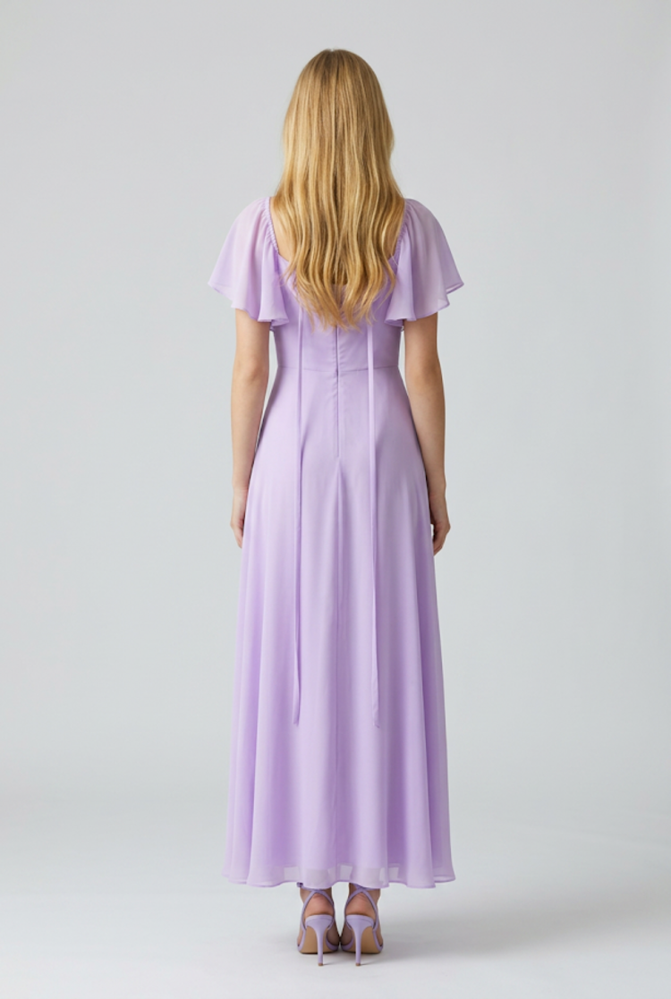 Lilac Ruched Bodice Gown with Flutter Sleeves, Size 16