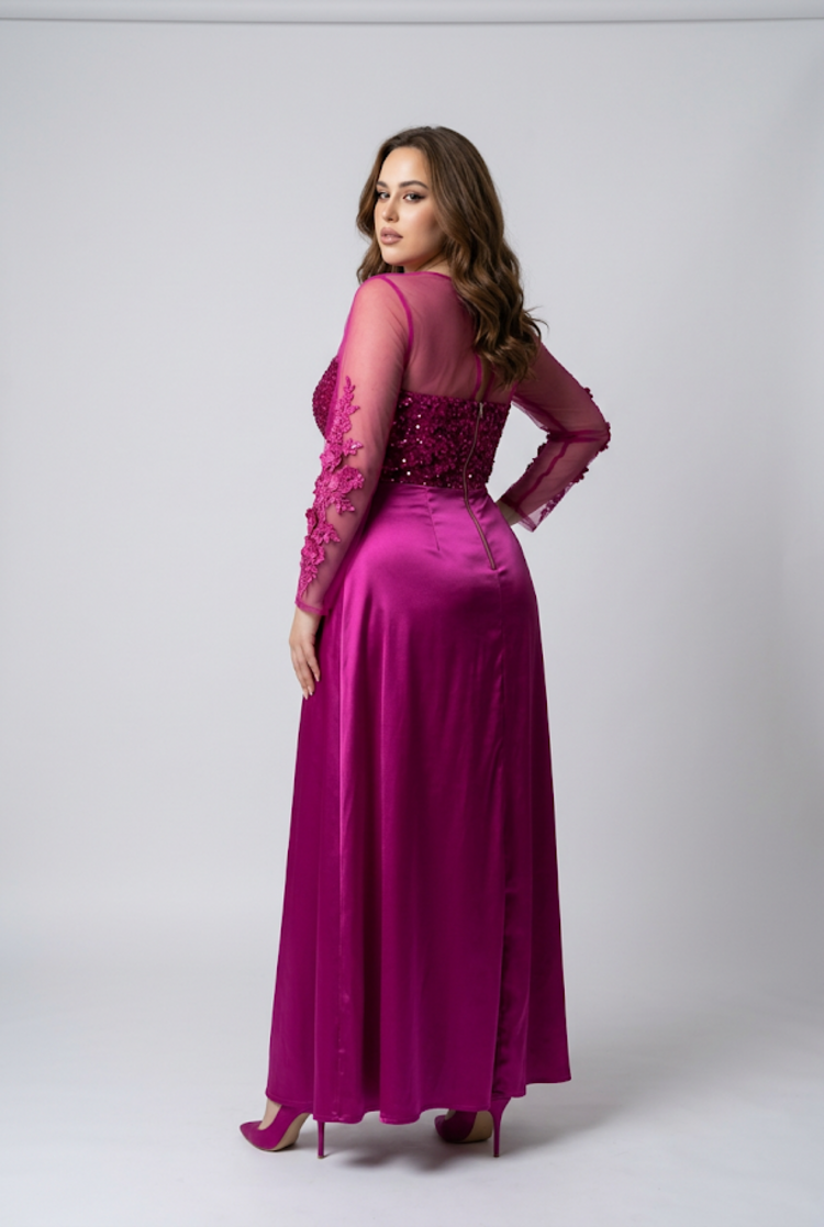 Hot Pink Sequin and 3D Floral Bodice Gown, Size XS