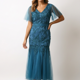 Teal Lace Tulle Gown, Size 8