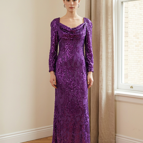 Purple Sequined Pattern Gown, Size 12