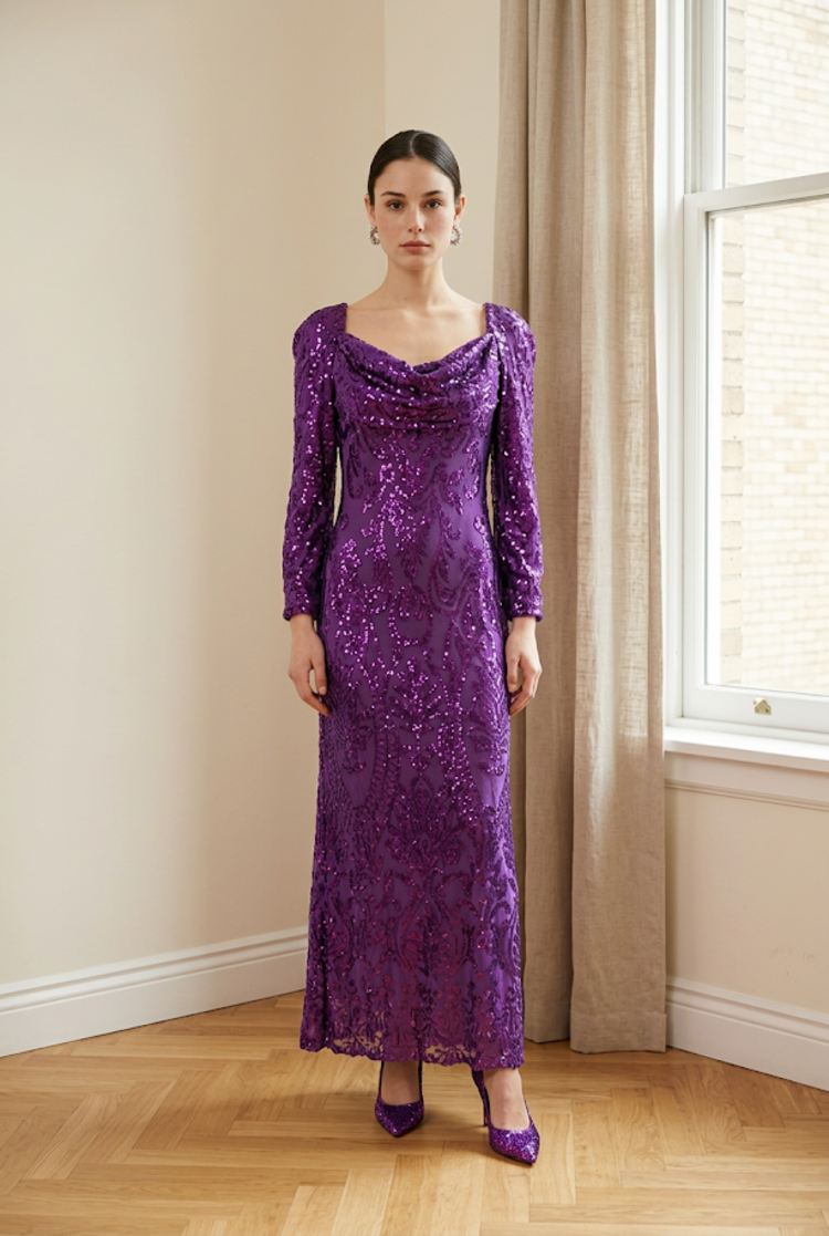 Purple Sequined Pattern Gown, Size 12
