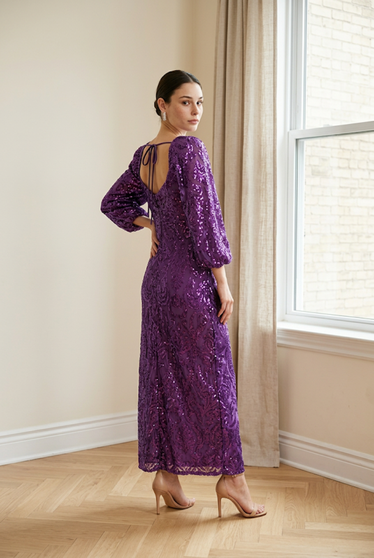 Purple Sequined Pattern Gown, Size 12