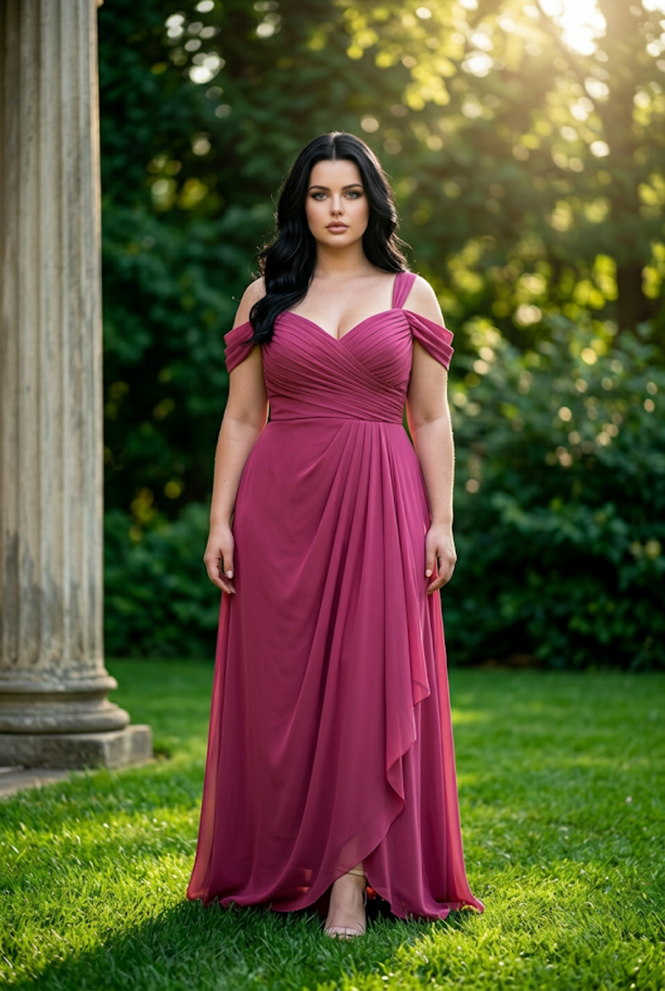 Cranberry Pleated Bodice Lace Up Back with Cold Shoulders, Size 28