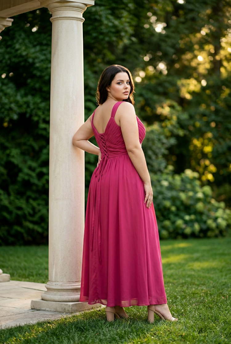 Cranberry Pleated Bodice Lace Up Back with Cold Shoulders, Size 28