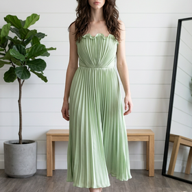 Sage Green Fully Pleated Gown, Size 6