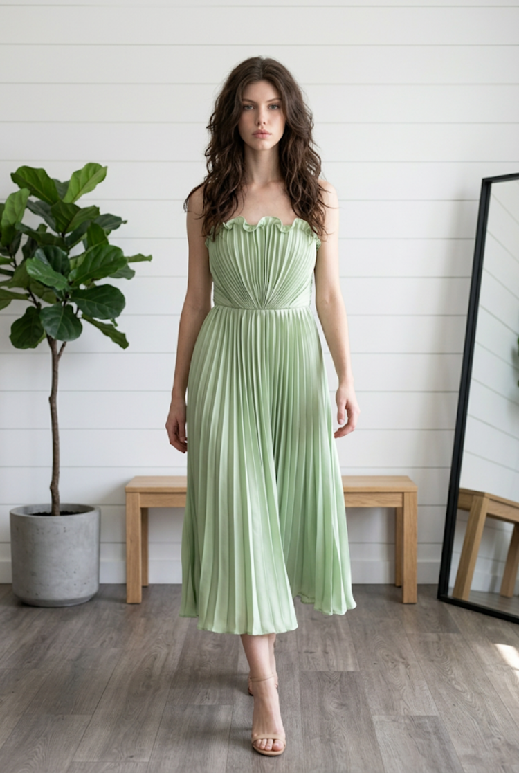 Sage Green Fully Pleated Gown, Size 6