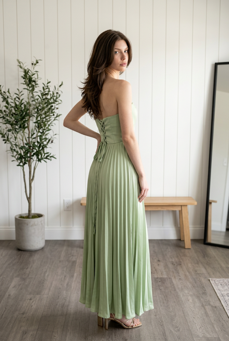 Sage Green Fully Pleated Gown, Size 6