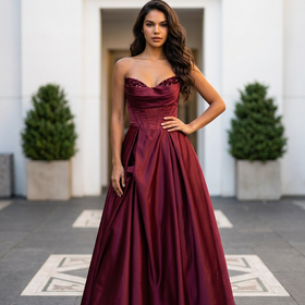 Red Strapless Corset Style Gown, Size 14