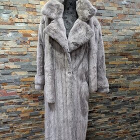 Platinum Dyed Mink Full Length Coat with Scarf, Size Large