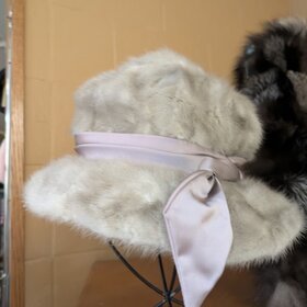 Pieced Sapphire Silver Mink Sunday Hat with Lavender Satin Bow, OS