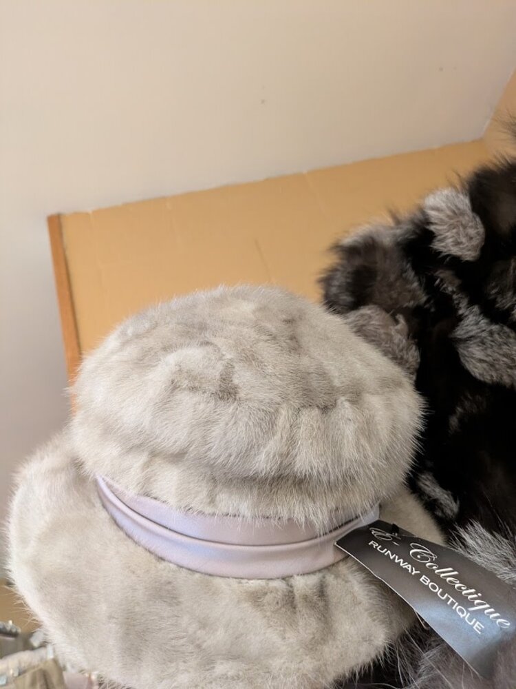 Pieced Sapphire Silver Mink Sunday Hat with Lavender Satin Bow, OS