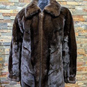 Andre Furs Dark Brown Ranch Mink Bomber with Diagonal Design Large