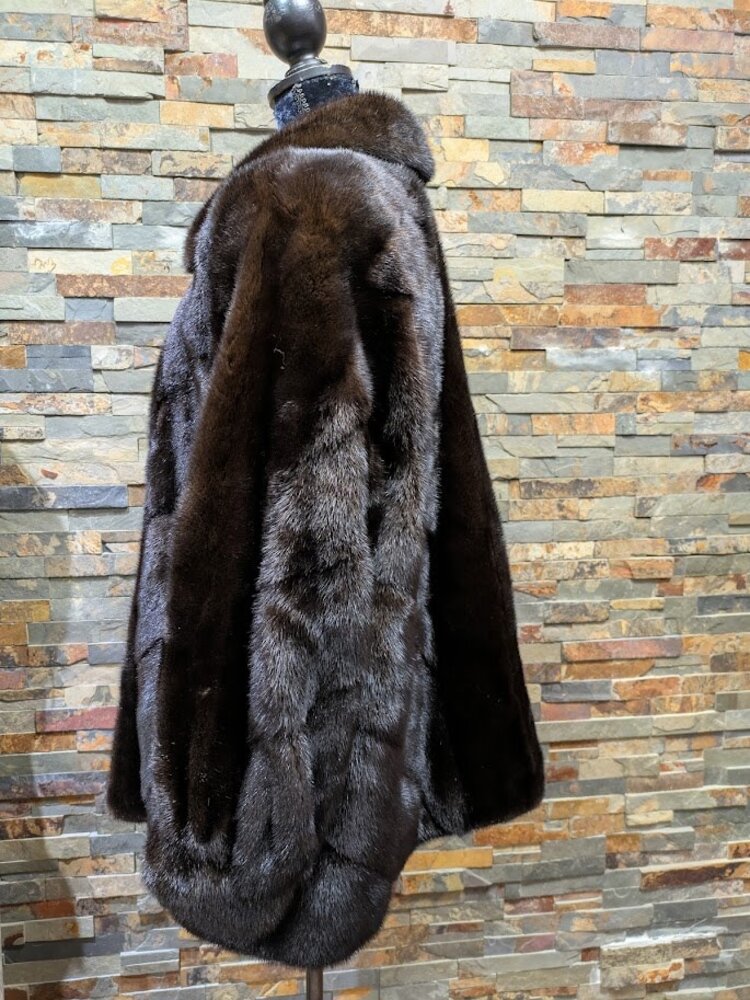 Andre Furs Dark Brown Ranch Mink Bomber with Diagonal Design Large