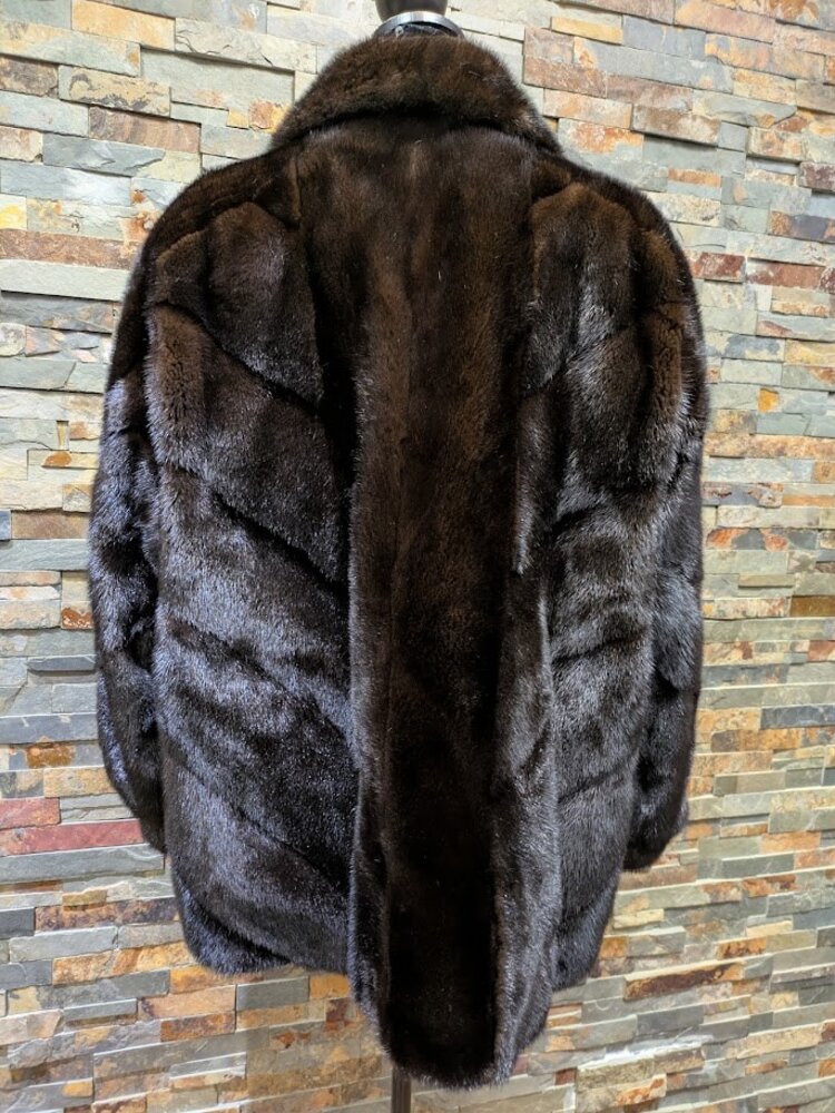 Andre Furs Dark Brown Ranch Mink Bomber with Diagonal Design Large