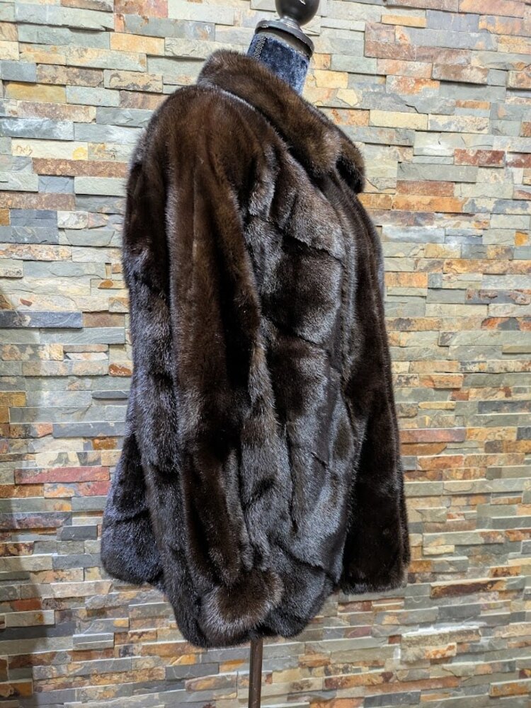 Andre Furs Dark Brown Ranch Mink Bomber with Diagonal Design Large