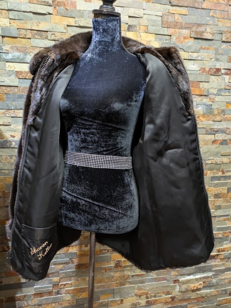 Andre Furs Dark Brown Ranch Mink Bomber with Diagonal Design Large
