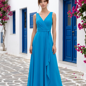 Peacock Blue Gown with Side Slit and Lace Up Back, Size 12