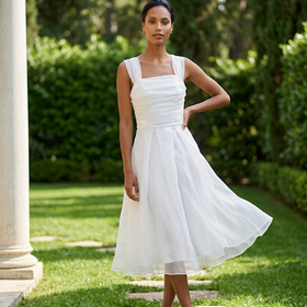 White Ruched Bodice and Lace Up Back, Size S