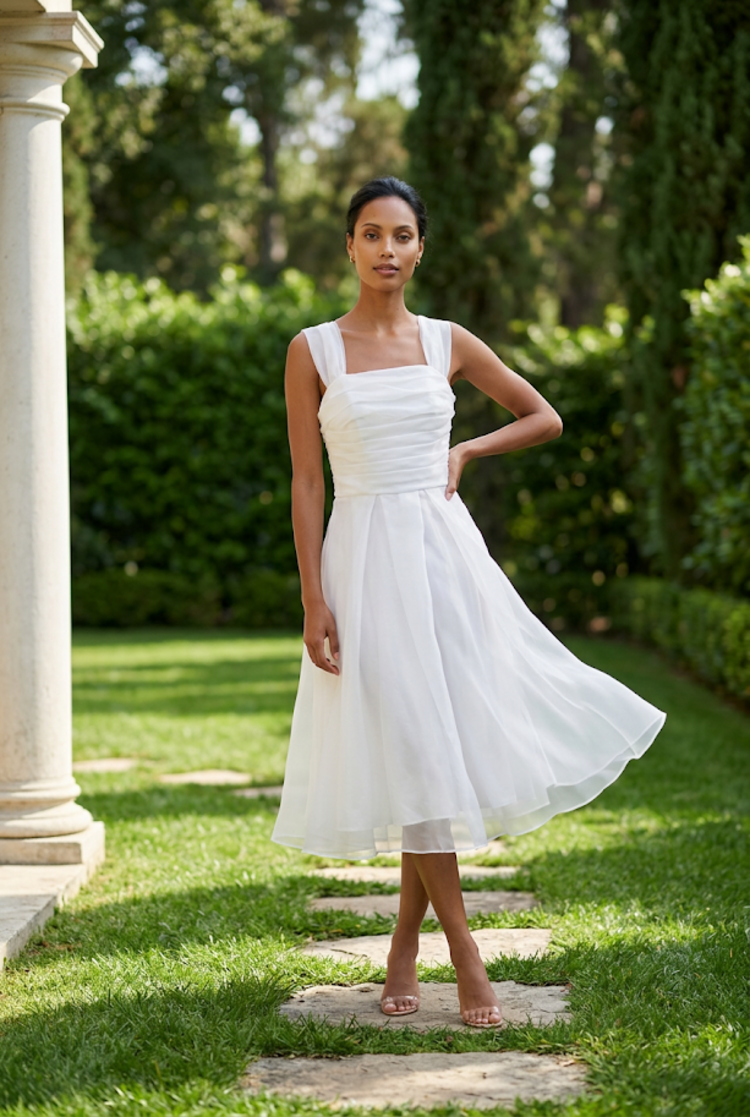 White Ruched Bodice and Lace Up Back, Size S