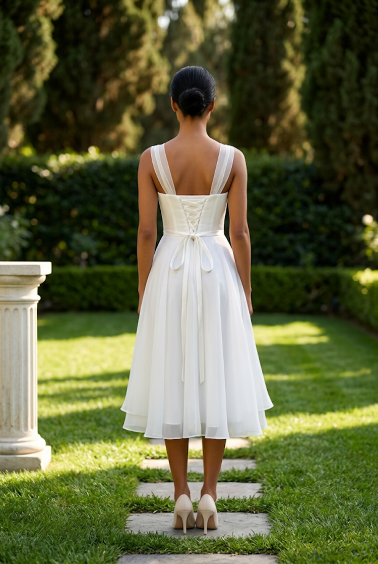 White Ruched Bodice and Lace Up Back, Size S
