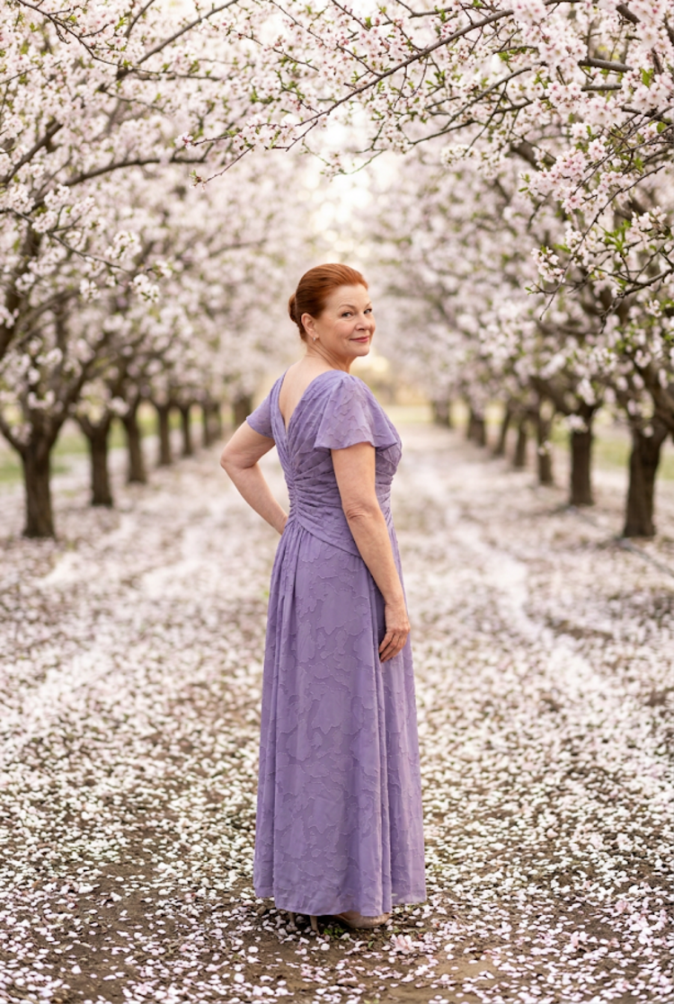 Lavender Burn-out Floral Gown with Flutter Sleeves, Size 16W