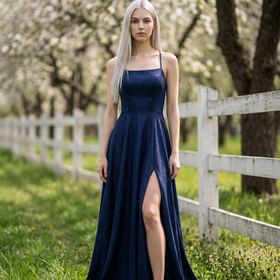Blue Shimmer Gown with Lace Up Back, Size 11/12