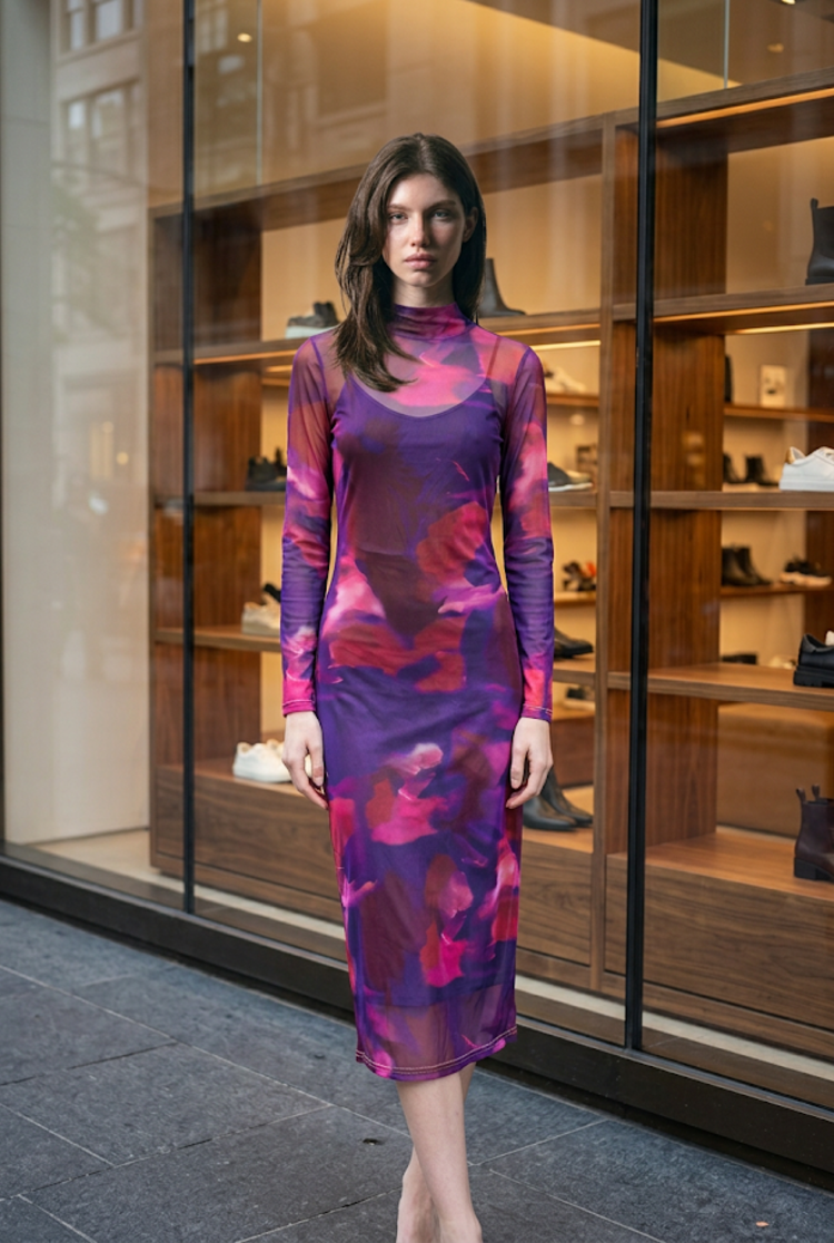 Pink and Purple Watercolor Design Gown, Size L