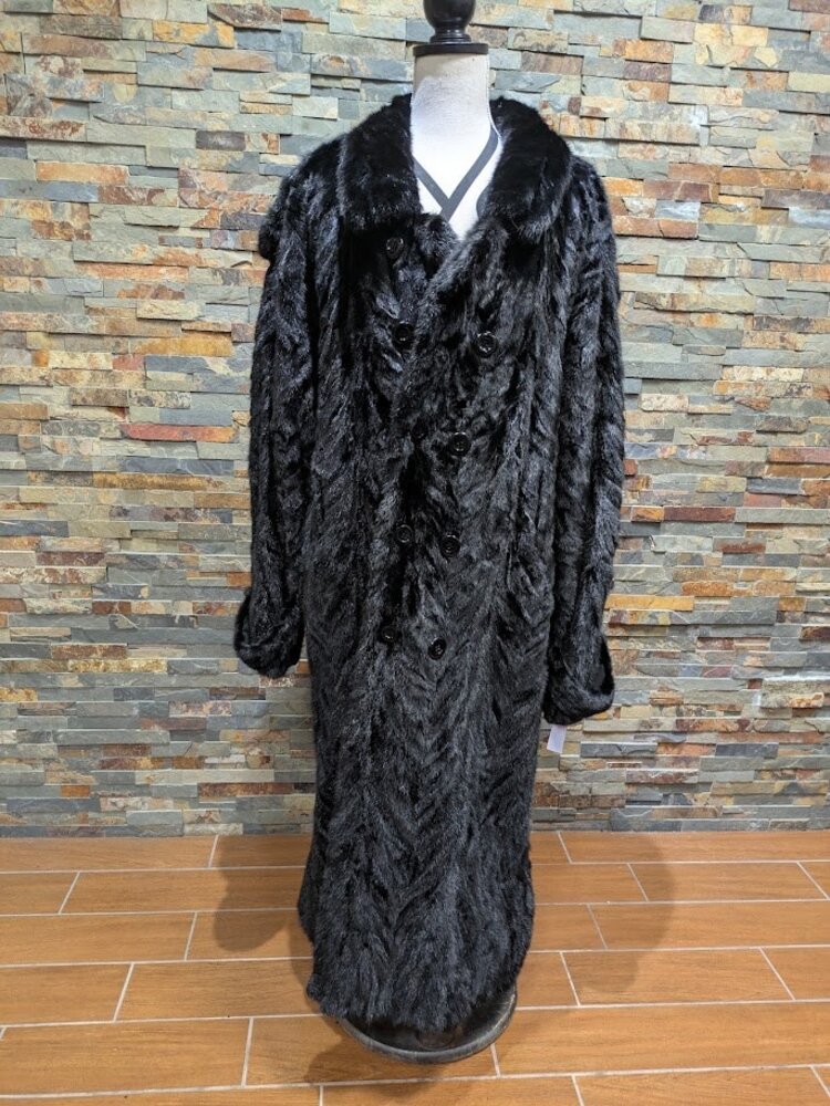 Furs of Distinction Black Mink Paw Trench Coat, Size 2XL