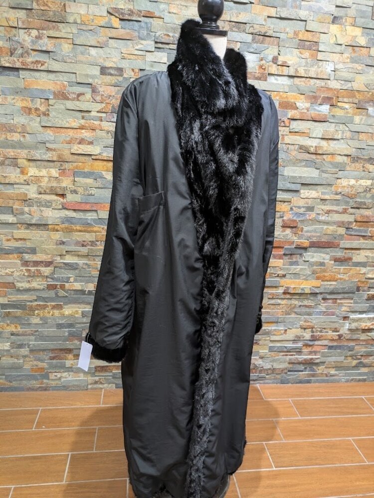 Furs of Distinction Black Mink Paw Trench Coat, Size 2XL