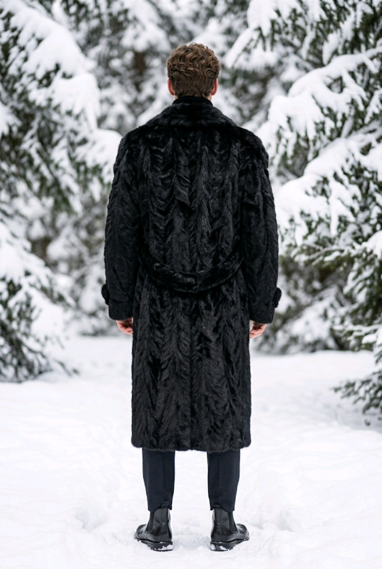 Furs of Distinction Black Mink Paw Trench Coat, Size 2XL