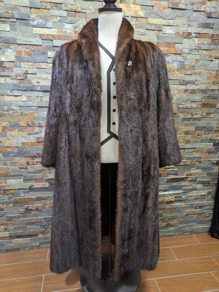 Wild Type Brown Ranch Mink Long Coat, size Large