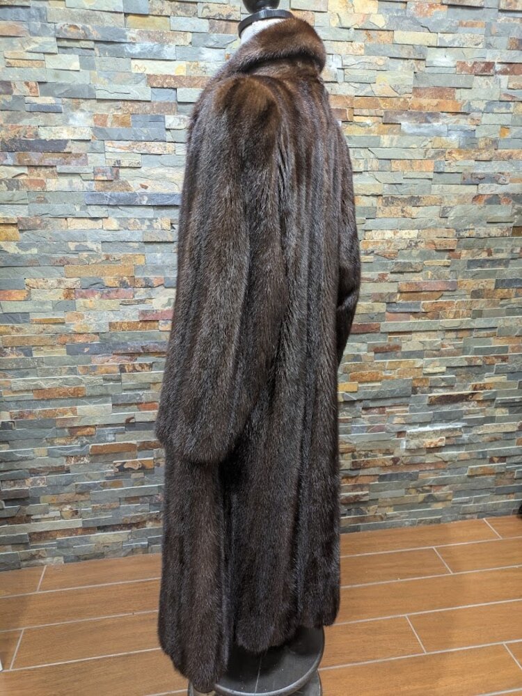 Wild Type Brown Ranch Mink Long Coat, size Large