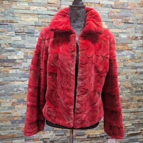 Red Pieced Sheared Mink Jacket, Size S