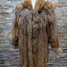 Saga Fox Cinnamon dyed Blue Frost Fox Fur Swing Coat, size XL
