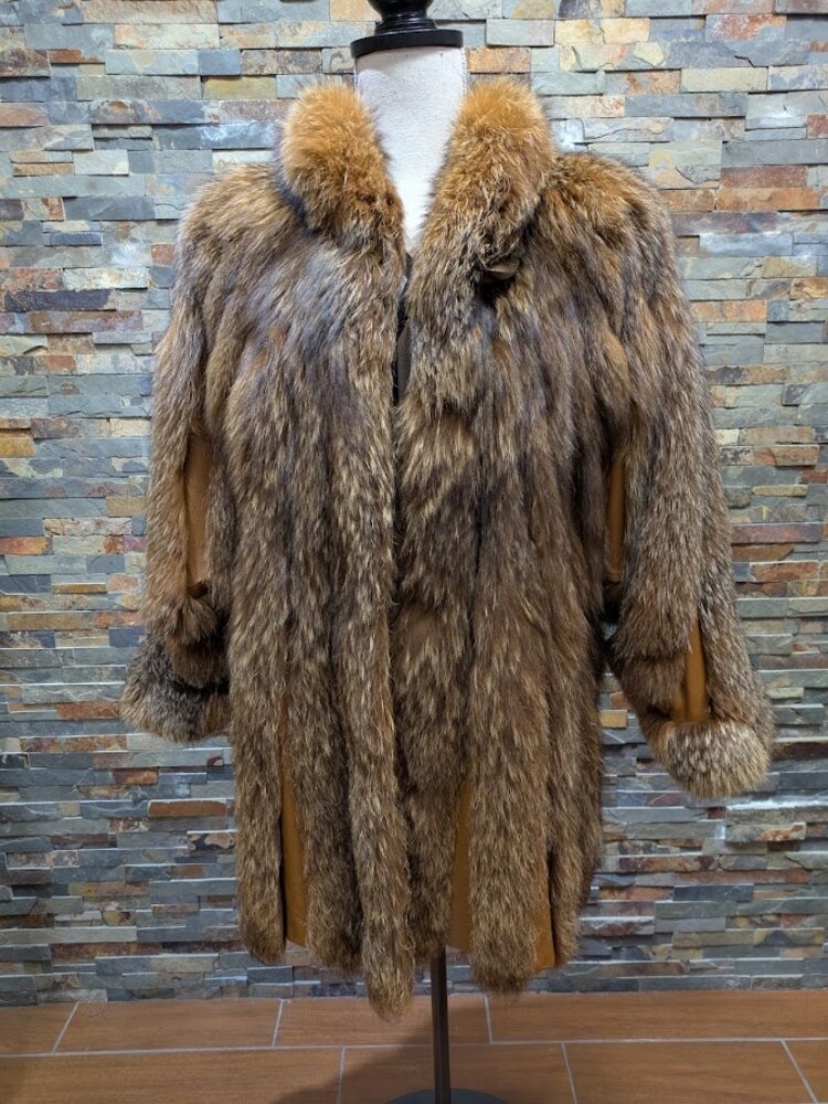 Saga Fox Cinnamon dyed Blue Frost Fox Fur Swing Coat, size XL