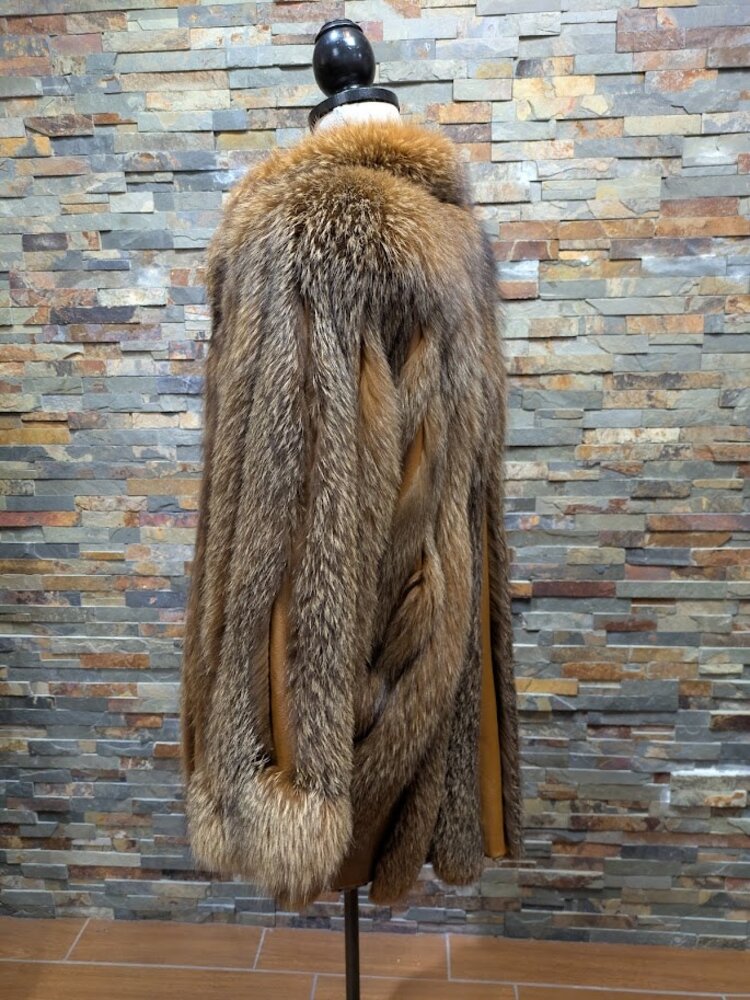 Saga Fox Cinnamon dyed Blue Frost Fox Fur Swing Coat, size XL