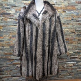 Striped American Raccoon Swagger Long Coat, size XXL