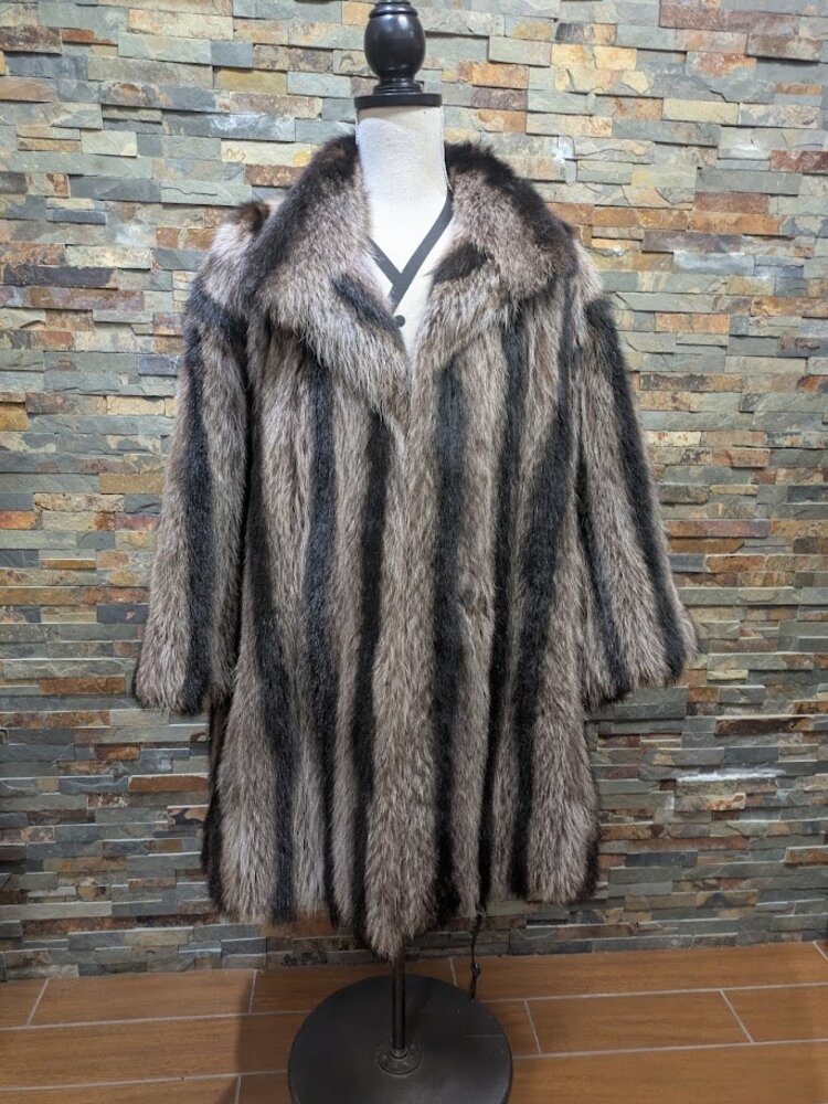 Striped American Raccoon Swagger Long Coat, size XXL