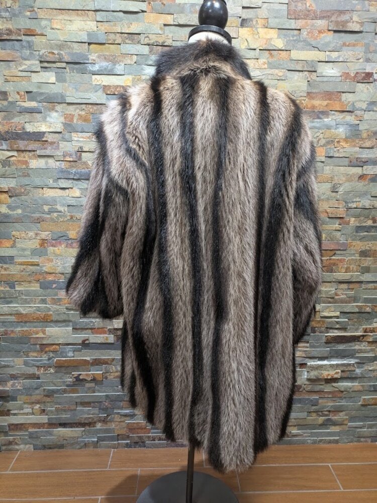 Striped American Raccoon Swagger Long Coat, size XXL
